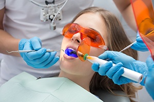 Patient receiving a dental filling
